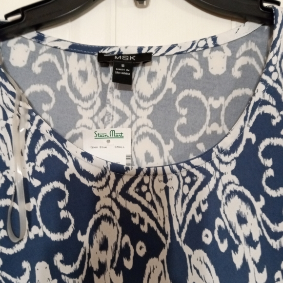 MSK Blue and White Dress with Long Bell Sleeves - Picture 3 of 8